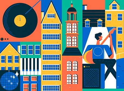 Amsterdam amsterdam architecture character city digital editorial folioart illustration michael driver music travel