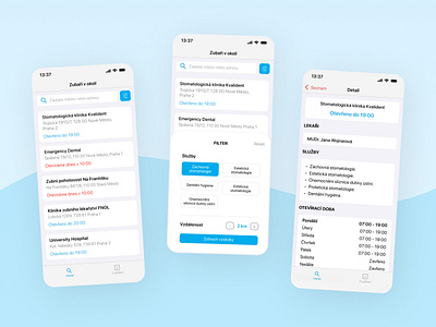 Dentist Finder App UI 🦷📍 app design app development company czechdesign dental finder finder app healthcare app interface ios app ux