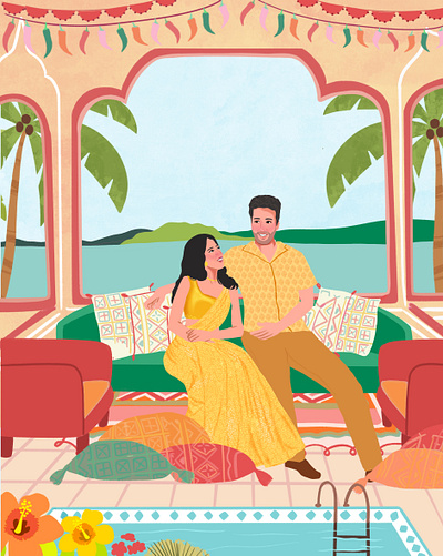 Haldi - Wedding Invite comicart couple illustrations digitalart haldi illustration indian wedding save the date tropical illustration vector wedding illustration wedding invitations