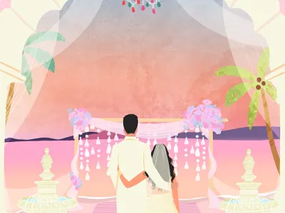 Wedding Invite Illustration comicart couple illustrations digitalart graphic desgin illustration save the date tropical art wedding illustration wedding invite