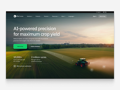 AI-Powered Precision Farming – Hero Section Redesign agriculture blur cta farming hero image hero section landing page modern social proof stats typography uiux webdesign website