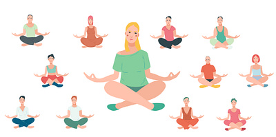 Group of different people in meditation abstract branding design flat illustration illustrator logo meditate minimal vector