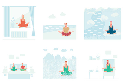 People make meditation practise in different places abstract branding design flat illustration illustrator logo meditate minimal vector