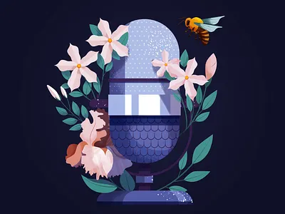 Olfaplay bee digital flowers folioart illustration maite franchi nature texture