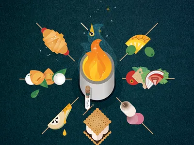 Fireplace digital flame folioart food illustration sally caulwell texture vector