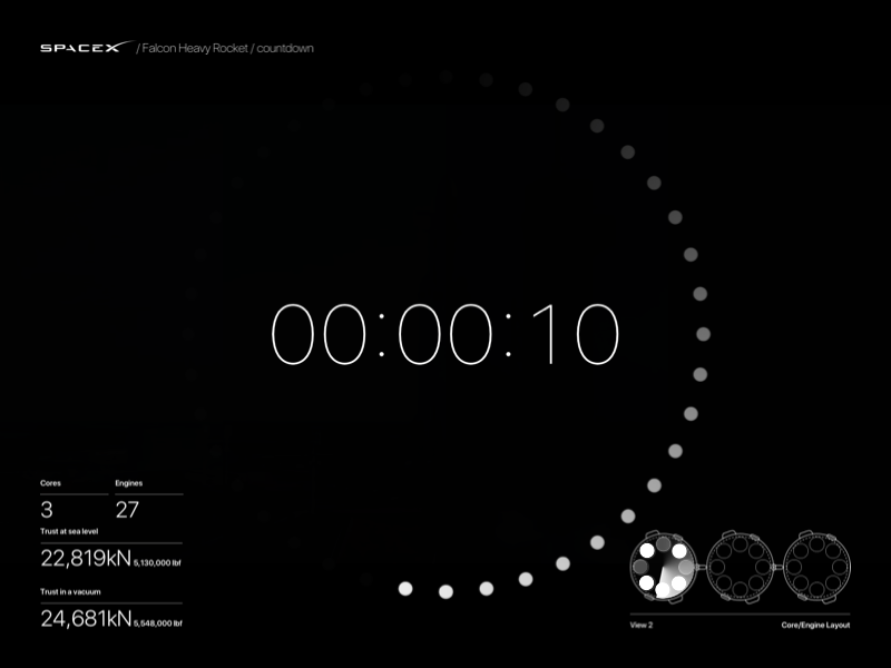 Countdown Timer animation suggestion / @SpaceX launch daily dailyui014 dailyuichallenge design falcon heavy launch rocket space spacex timer ui ux