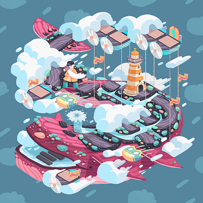 RedWhaleIsland art direction design fantasy gamification illustration isometric sky whale