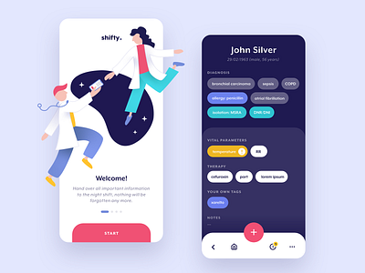 Mobile app - shift handover tool for doctors adobe xd app clean colorful dark dark app dark mode dark theme dark ui doctor doctors handover medical mobile product product design shift tool