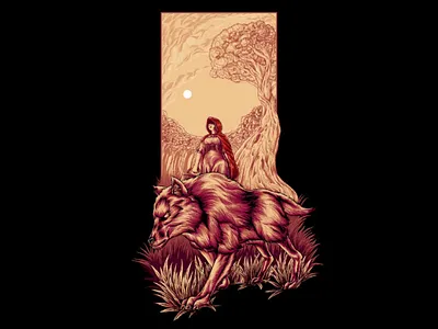 The Walk animal drawing illustration monochromefrog nature poster red riding hood redridinghood wolf woods