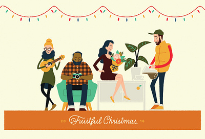 2016 Fruitful Christmas Card Illustration animation christmas christmas card christmas lights coffee flowers fruitful design holiday illustration omaha plant portrait portraits sketch ukulele