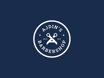 Badge designs for a barbershop a letter logo badge barber barbershop identity navy blue scissors