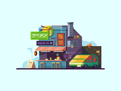 Cyberpunk ramen bar cyberpunk pixel art