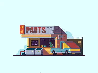 Cyberpunk robot parts store cyberpunk pixel art