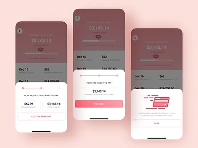 Credit Card Payment Flow app banking clean credit card finance interaction ios iphone mobile money pink product design ui ux
