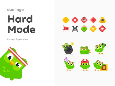 Hard Mode Concept Exploration challenge concept duolingo hard mode illustrations