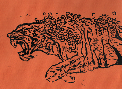 Swimming Tiger, Woodcut illustration tiger woodcut