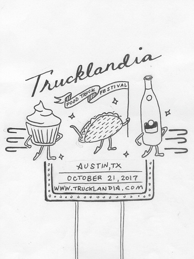 Trucklandia Poster concept austin marquee neon sign sketch topochico trucklandia