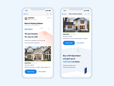 Feed Emails | Opendoor cards clean design email growth home house illustrations inbox ios marketing mobile opendoor real estate template type visual design