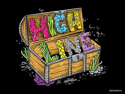 Vector Illustration for Highline CA clothing design font illustration streetwear treasure typeface underwater vector