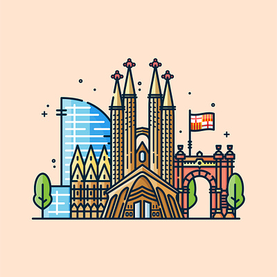 Barcelona barcelona buildings digital illustration flat design graphic design icon illustration illustrator landmark simple design spain vector art