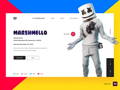 Marshmello adobe xd app app concept art clean colors design event icon ios logo marshmello minimal music music app responsive design typography ui ux website