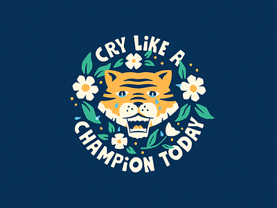 Crying Tiger badge cry flowers illustration procreate tiger