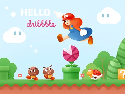 hello dribbble first shot hello dribbble illustration mario