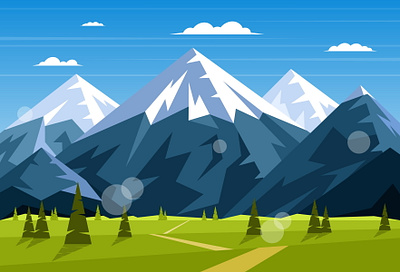 Mountain landscape at sunrise alps beautiful branches carpathian clouds extreme fences forest grass high hiking illustration landscape mountain range rock sky summer travel vector