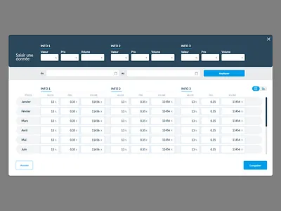 Dashboard in modal blue columns darkblue dashboard dashboard app dashboard ui datas date form formulaire rows table tableau ui ux