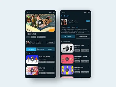 Vimeo Mobile App _ Redesign 02 account amimation appdesign cinema details digital discover explore follow info navigation netflix profile record streaming streaming app tabs ui ux video