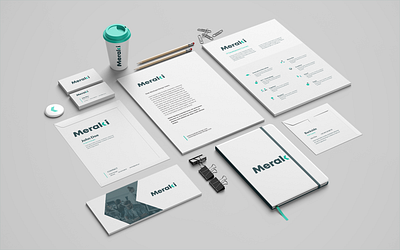 Meraki Branding branding design development green identity it logo mockup stationary