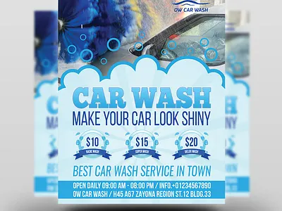 Car Wash Flyer Template auto show automobile business car car care car mats car wash car wax care clean commercial corporate dash foil interior and exterior cleaning mehanic modified motor motors oil