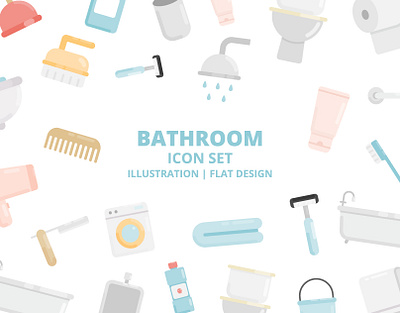 Bathroom Flat Icons bathroom color design flat icon icon set illustration minimal minimalist ui ux vector web