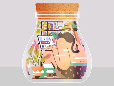 Vivarium -10- bird birds books cat cats character coffee computer fashion flat freelance gaspart illustration jar naked nature plant plants remote vector