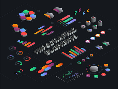 Isometric infographic elements vol 2 3d arrow art business chart colorful concept design diagram elements finance illustration infographics inspiration isometric octagon pin statistic template vector