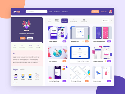 Uplabs Profile Redesign adobexd colorful colurfuldesign designchallenge moderui redesign redesignchallenge ui ui design uidesign uiux uplabs ux website xddesign