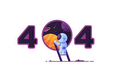 404 page 404 404 error 404 page branding character character design illustration purple space ui vector web