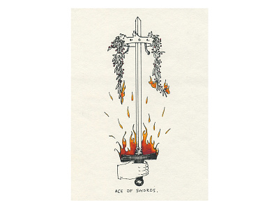 aceofswords ace of swords black burn card fire hand illustration marker red sketch sketchbook tarot tarot card yellow