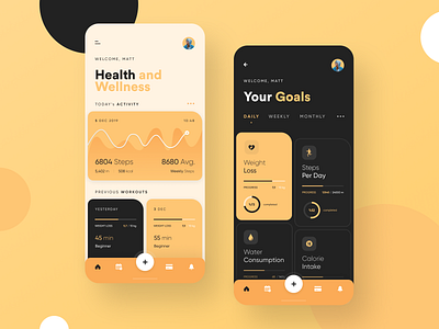 Health App dark mode goals gym health health app healthcare mobile app steps walk walk app weight loss wellness workouts