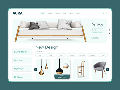 Appliances, Furniture, Bathroom Accessories, Bedrooms, Kitchen. aura bedroom clean clean ui concept design furniture furniture design furniture website housefurniture housefurniture items kitchen landing page living room minimal minimalism ui ux web website