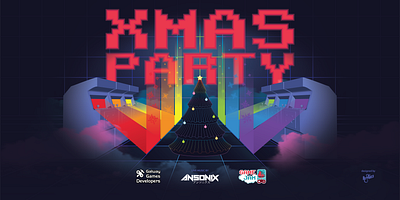 GameJam XmasParty Poster 2:1 christmas design games illustration party poster retro vector