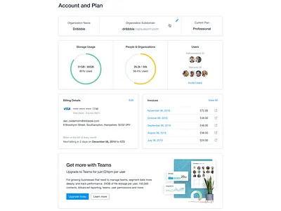 Account and Plan Settings account capsule invoice payment plan preferences settings team upgrade upsell users
