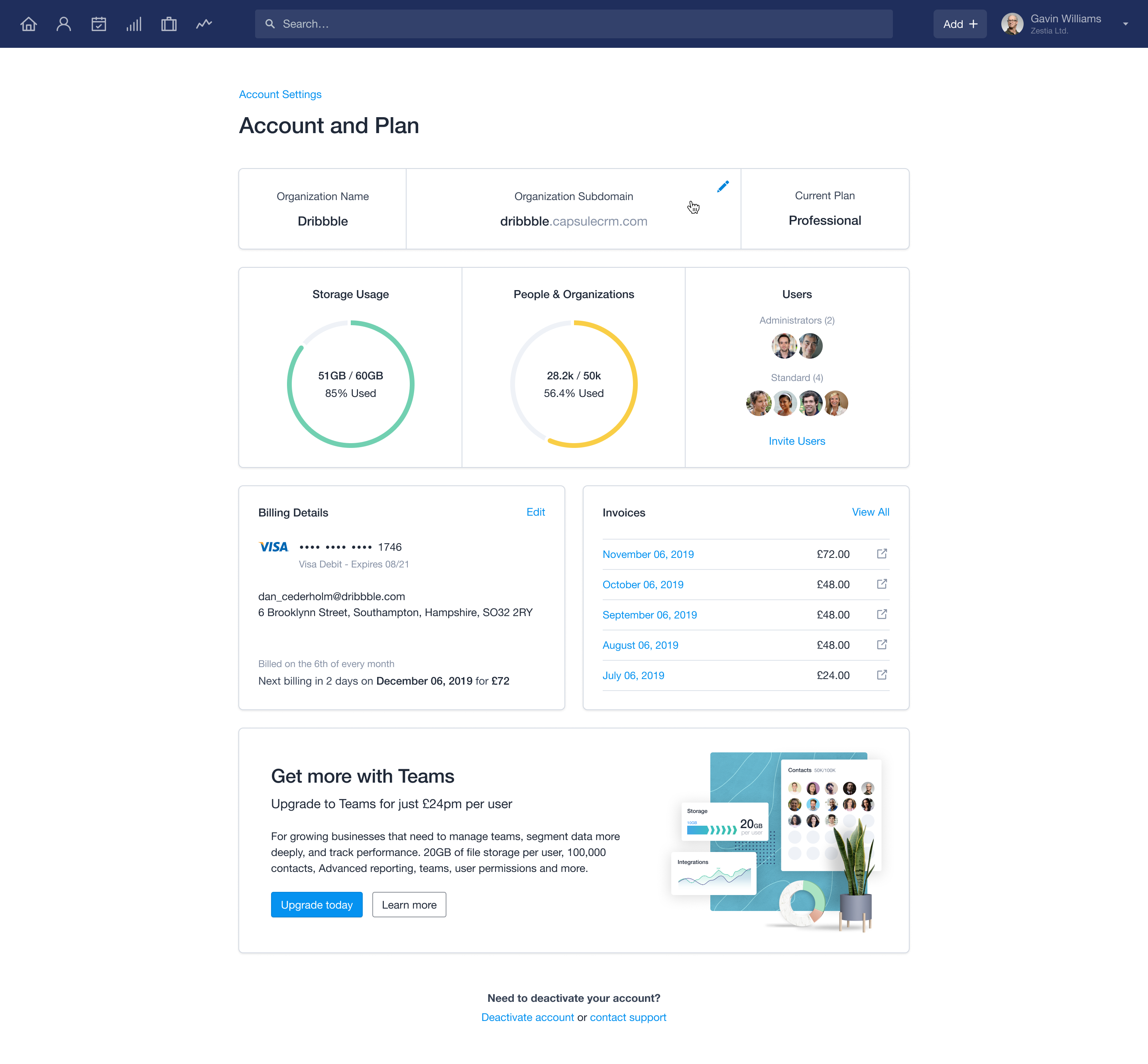 Account and Plan Settings