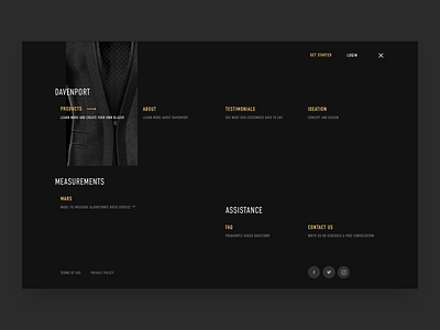 Davenport black clean dark fashion gold hamburger hover list menu menu design modern responsive social style thumbnail ui ux website