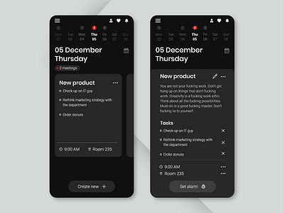 Schedule 071 adobe xd app black button concept daily ui dailyui dark design list meeting minimalist tasks typography ui ux web xd