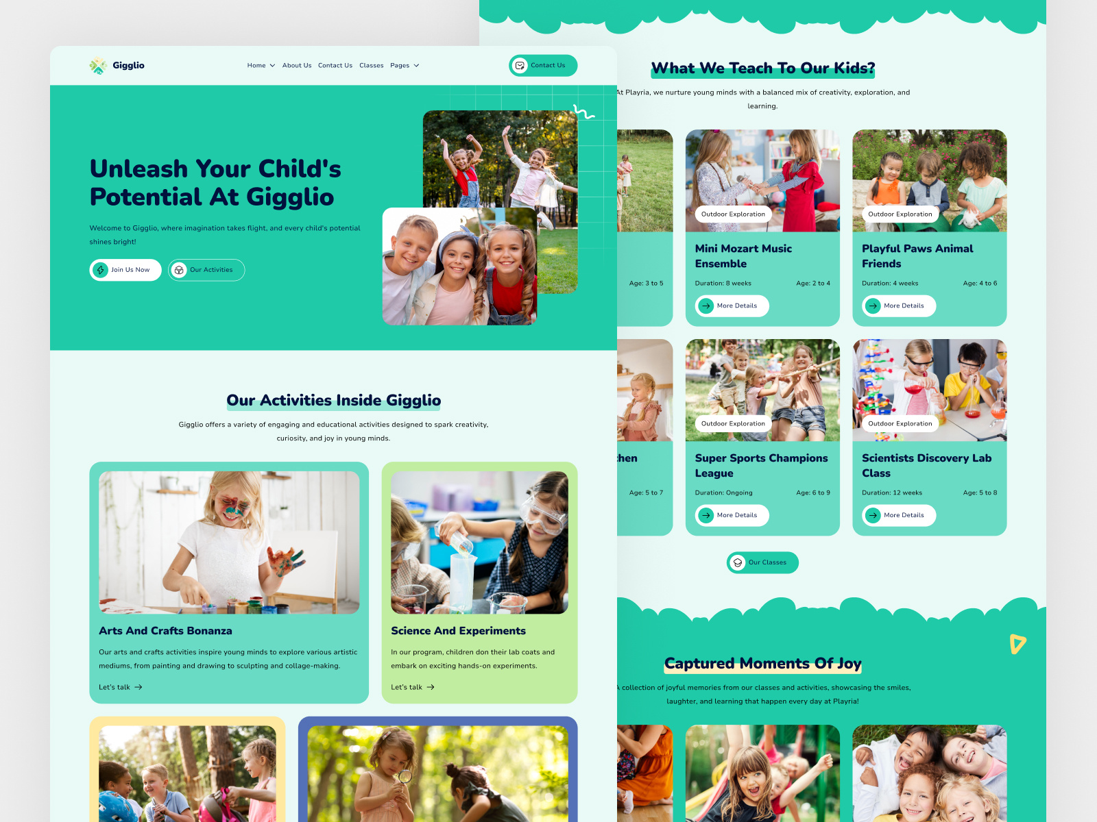 Gigglio - Daycare Website baby care child childcare children colorful daycare fun junior kids kids school kinder kindergarten landing page parents playground preschool school age care
