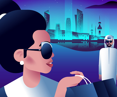 Draewil - mobile app welcome screen 2d car character character animation character design city city at night driver driving illuminated illustration kuwait lights lyft motion graphics panicstudio production road uber