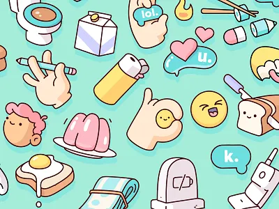 Snapchat - Sticker Pack bubble cute food heart icons illustraion illustration jello kighter objects set toilet