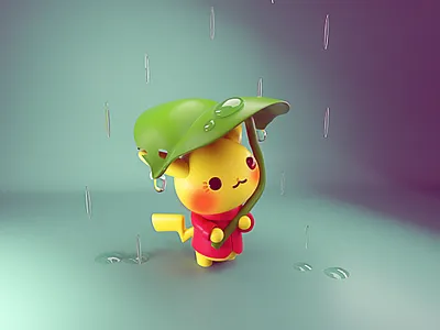 Pika Rain 3d 3d art character cinema4d design dribbble funny modeling nintendo pikachu pokemon render shot
