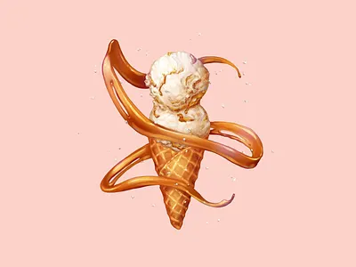Sea Salt with Caramel Ribbons caramel dessert food ice cream illustration salt straw sea salt waffle cone